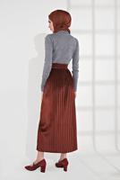 Tesettür giyim KAHVE PİLİSELİ KADİFE ETEK 3300