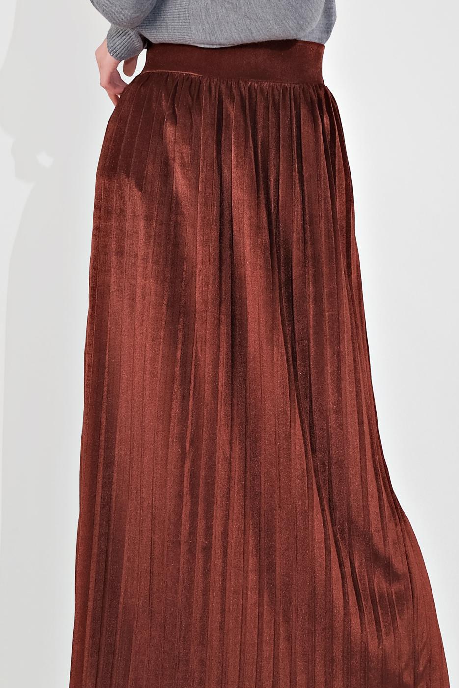 Tesettür giyim KAHVE PİLİSELİ KADİFE ETEK 3300