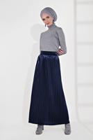 Tesettür giyim LACİVERT PİLİSELİ KADİFE ETEK 3300