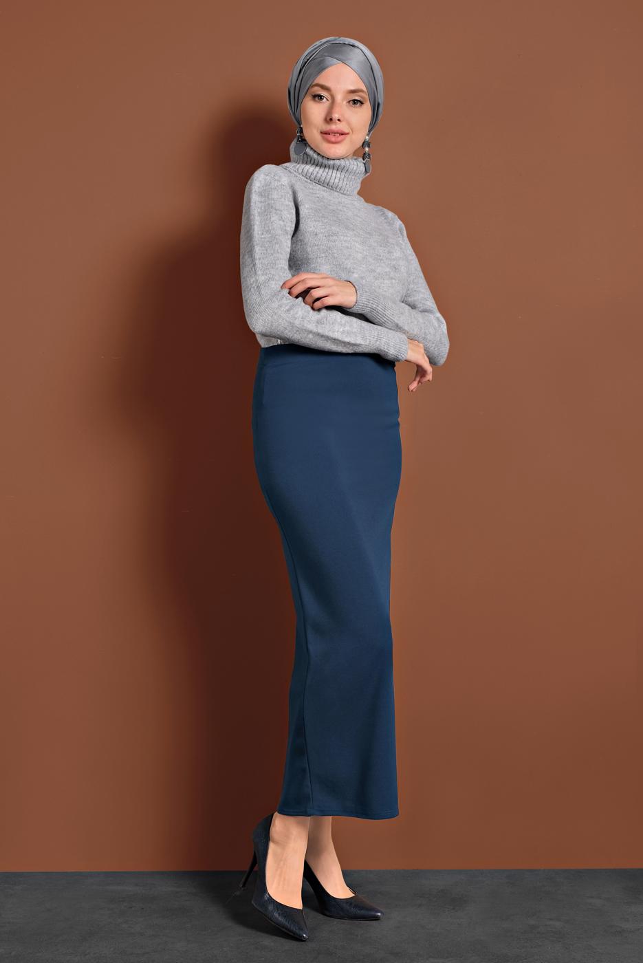 Vêtements hijab BLEU MARINE JUPE TUBE EN LYCRA 3580 