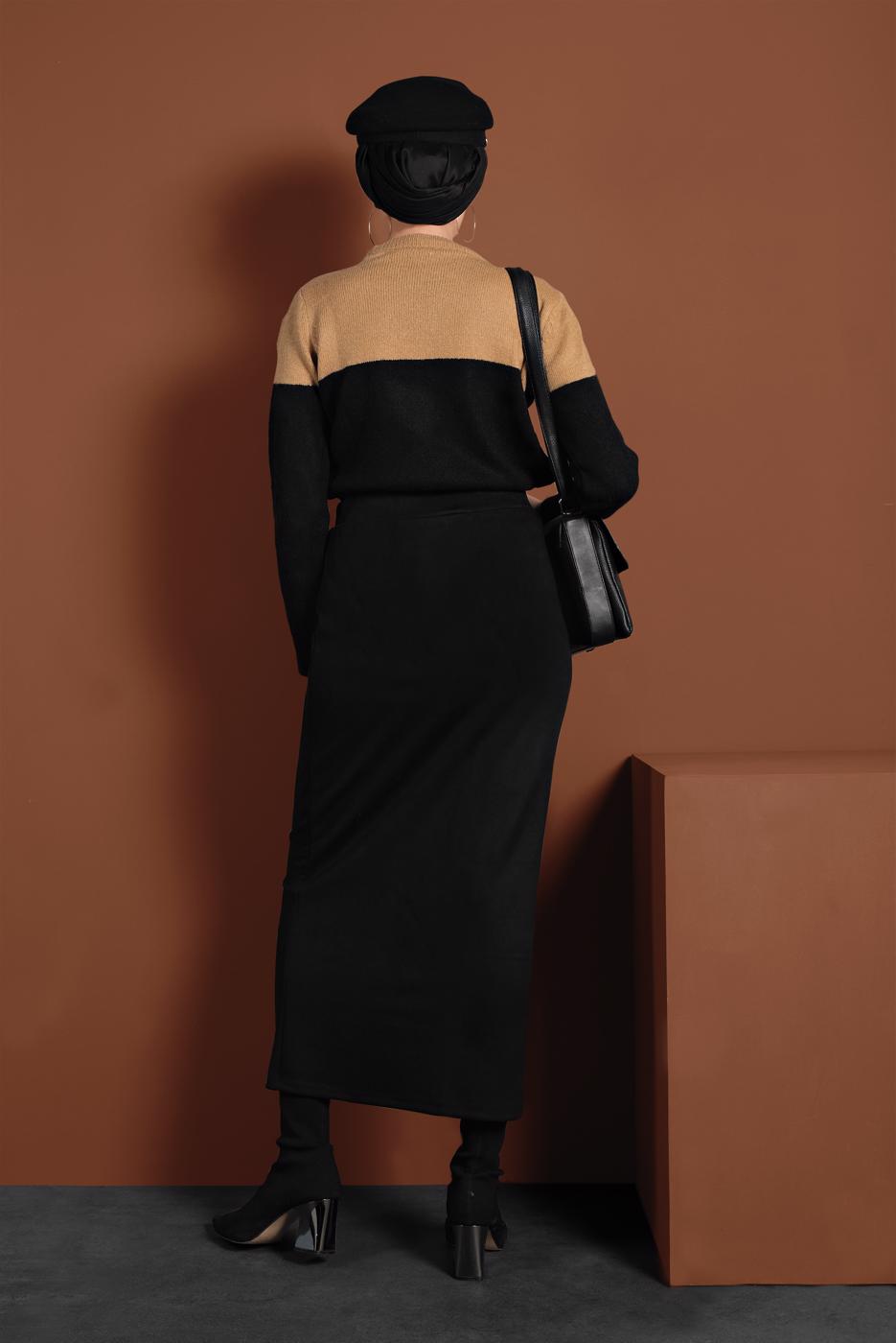 Vêtements hijab NOIR JUPE LYCRA EN DAIM À TAILLE-HAUTE 6060 