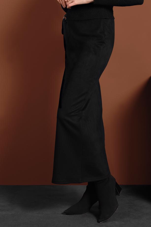 Tesettür giyim  YÜKSEK BEL LİKRALI SÜET ETEK 6060 - TRENDTESETTÜR