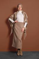 Tesettür giyim BEJ YÜKSEK BEL LİKRALI SÜET ETEK 6060