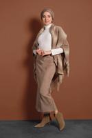 Tesettür giyim BEJ YÜKSEK BEL LİKRALI SÜET ETEK 6060