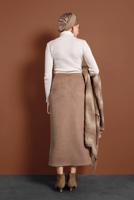 Tesettür giyim BEJ YÜKSEK BEL LİKRALI SÜET ETEK 6060