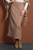 Tesettür giyim BEJ YÜKSEK BEL LİKRALI SÜET ETEK 6060