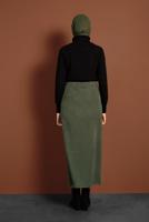 Tesettür giyim HAKİ YÜKSEK BEL LİKRALI SÜET ETEK 6060