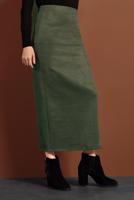 Tesettür giyim HAKİ YÜKSEK BEL LİKRALI SÜET ETEK 6060