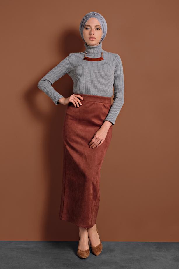 Hijab clothing  HIGH-WAIST LYCRA SUEDE SKIRT 6060  - TRENDTESETTÜR
