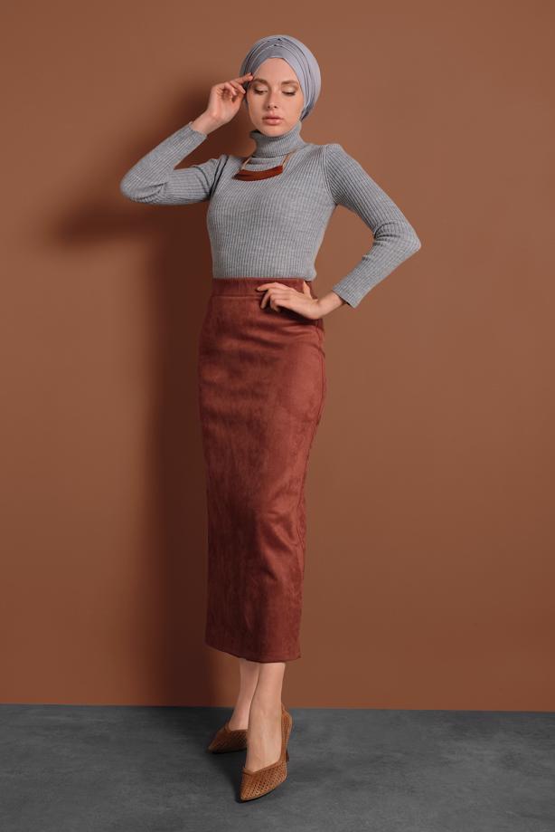 Hijab clothing  HIGH-WAIST LYCRA SUEDE SKIRT 6060  - TRENDTESETTÜR