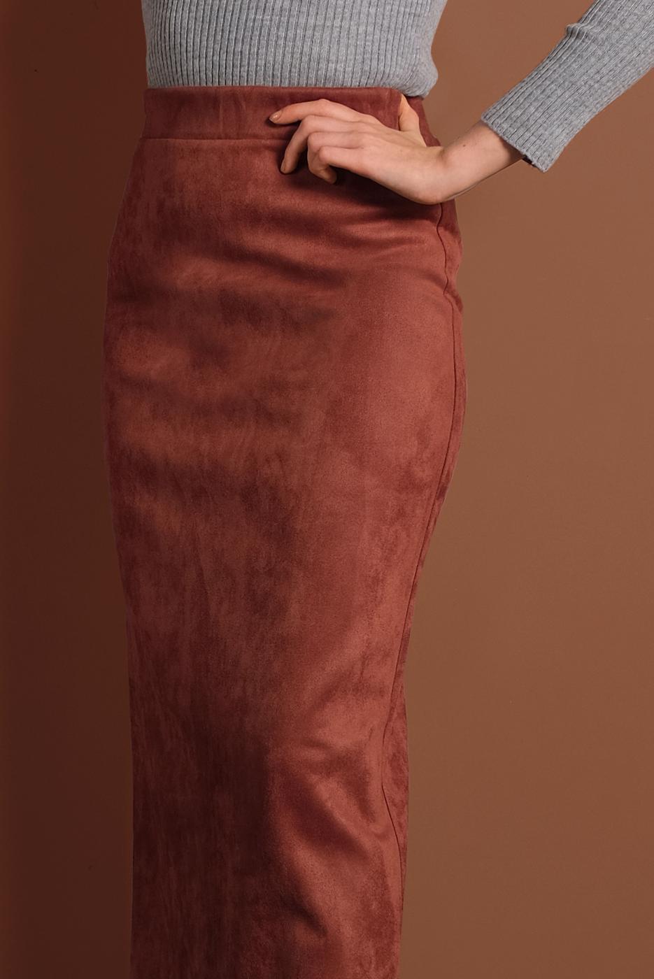 Vêtements hijab BRUN JUPE LYCRA EN DAIM À TAILLE-HAUTE 6060 