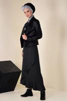 Tesettür giyim SİYAH VOLANLI ASİMETRİK ETEK 6248