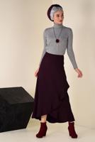 Tesettür giyim BORDO VOLANLI ASİMETRİK ETEK 6248