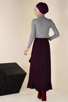 Tesettür giyim BORDO VOLANLI ASİMETRİK ETEK 6248