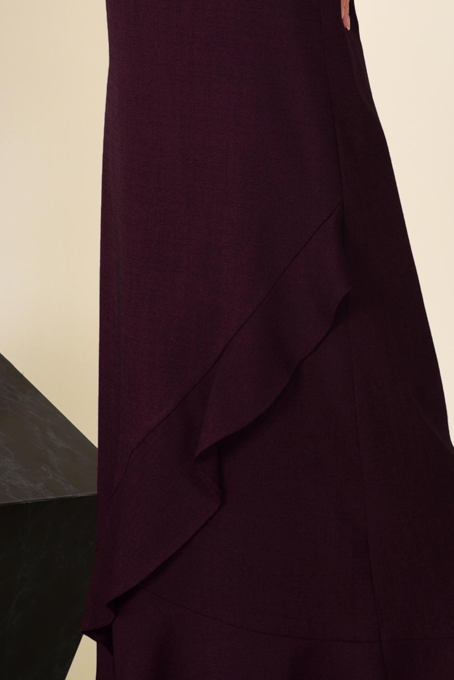 Tesettür giyim BORDO VOLANLI ASİMETRİK ETEK 6248