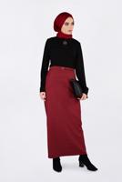 Tesettür giyim KIRMIZI KEMERLİ KALEM ETEK 6250