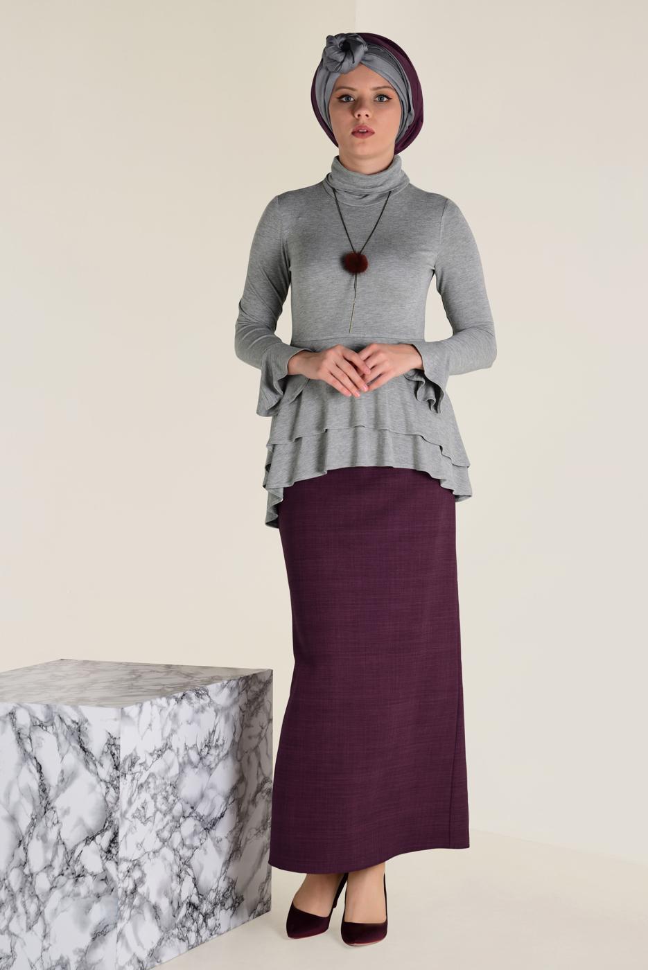Tesettür giyim MÜRDÜM KEMERLİ KALEM ETEK 6250
