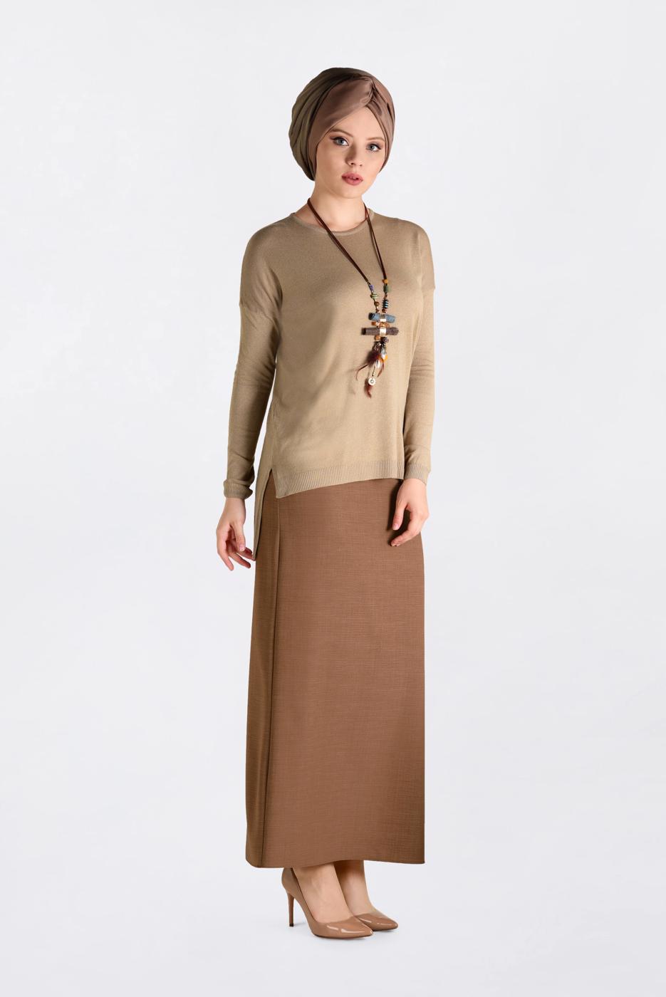 Tesettür giyim KAHVE KEMERLİ KALEM ETEK 6250