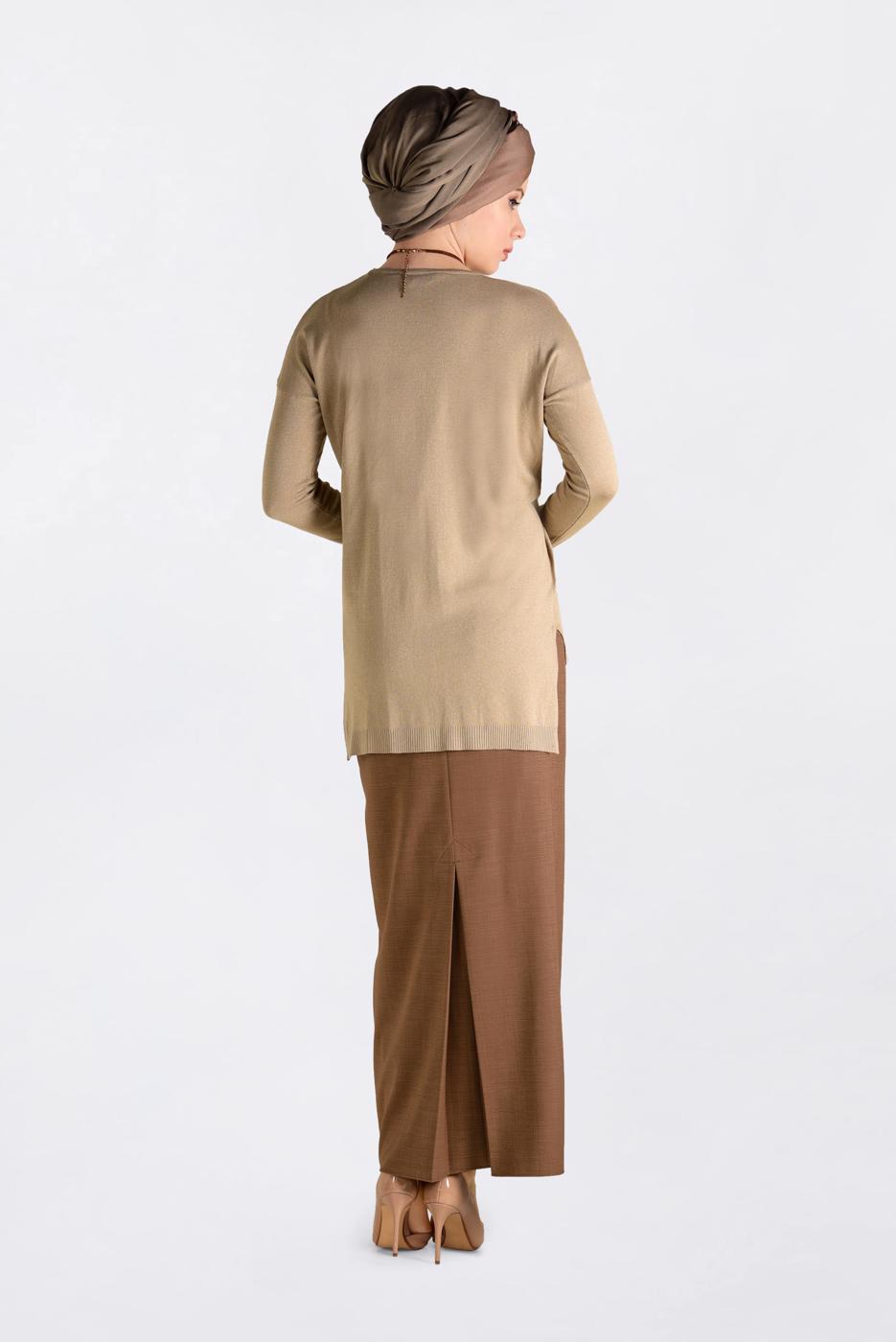 Tesettür giyim KAHVE KEMERLİ KALEM ETEK 6250