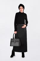 Tesettür giyim SİYAH KEMERLİ GİZLİ YIRTMAÇLI ETEK 6255 