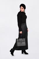 Tesettür giyim SİYAH KEMERLİ GİZLİ YIRTMAÇLI ETEK 6255 