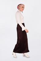Tesettür giyim BORDO KEMERLİ GİZLİ YIRTMAÇLI ETEK 6255 