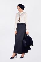 Tesettür giyim LACİVERT KEMERLİ GİZLİ YIRTMAÇLI ETEK 6255 