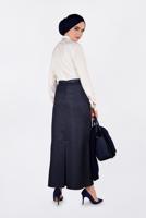 Tesettür giyim LACİVERT KEMERLİ GİZLİ YIRTMAÇLI ETEK 6255 