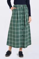 Tesettür giyim YEŞİL EKOSE DESENLİ BELDEN KUŞAKLI ETEK 6259