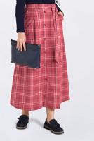 Tesettür giyim KIRMIZI EKOSE DESENLİ BELDEN KUŞAKLI ETEK 6259