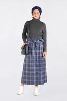 Hijab clothing NAVY BLUE PLAID BELTED SKIRT 6259 