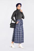 Hijab clothing NAVY BLUE PLAID BELTED SKIRT 6259 