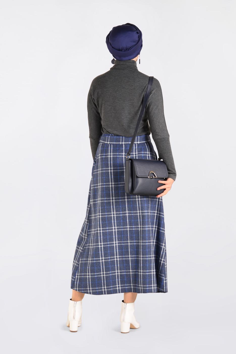 Hijab clothing NAVY BLUE PLAID BELTED SKIRT 6259 