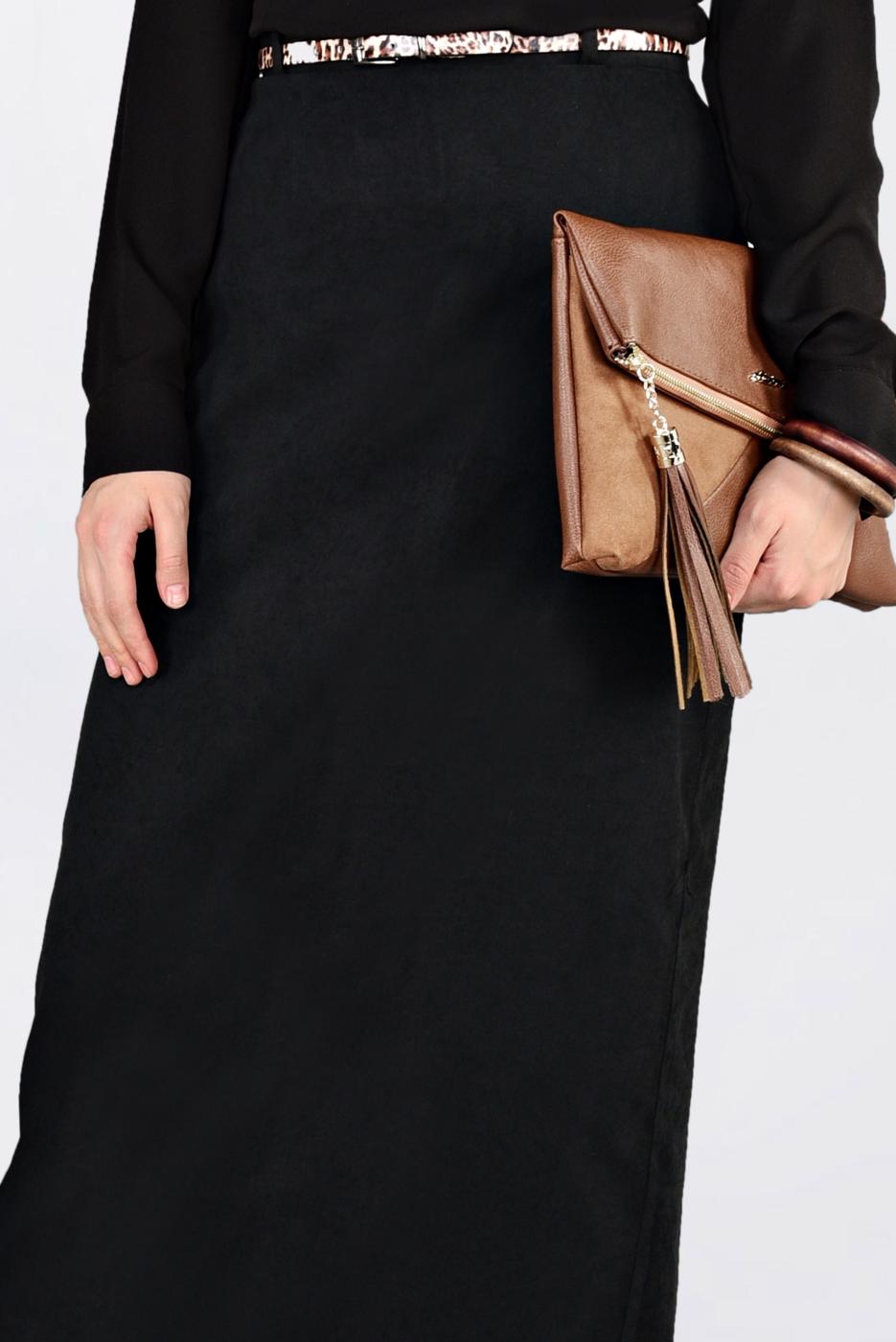 Tesettür giyim SİYAH DÜZ KESİM SÜET ETEK 6263