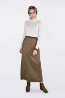 Tesettür giyim BEJ DÜZ KESİM SÜET ETEK 6263