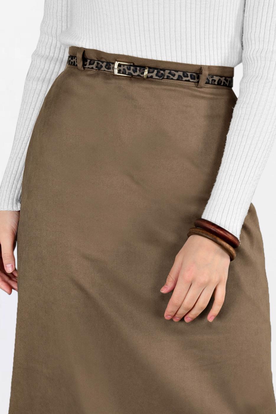 Tesettür giyim BEJ DÜZ KESİM SÜET ETEK 6263