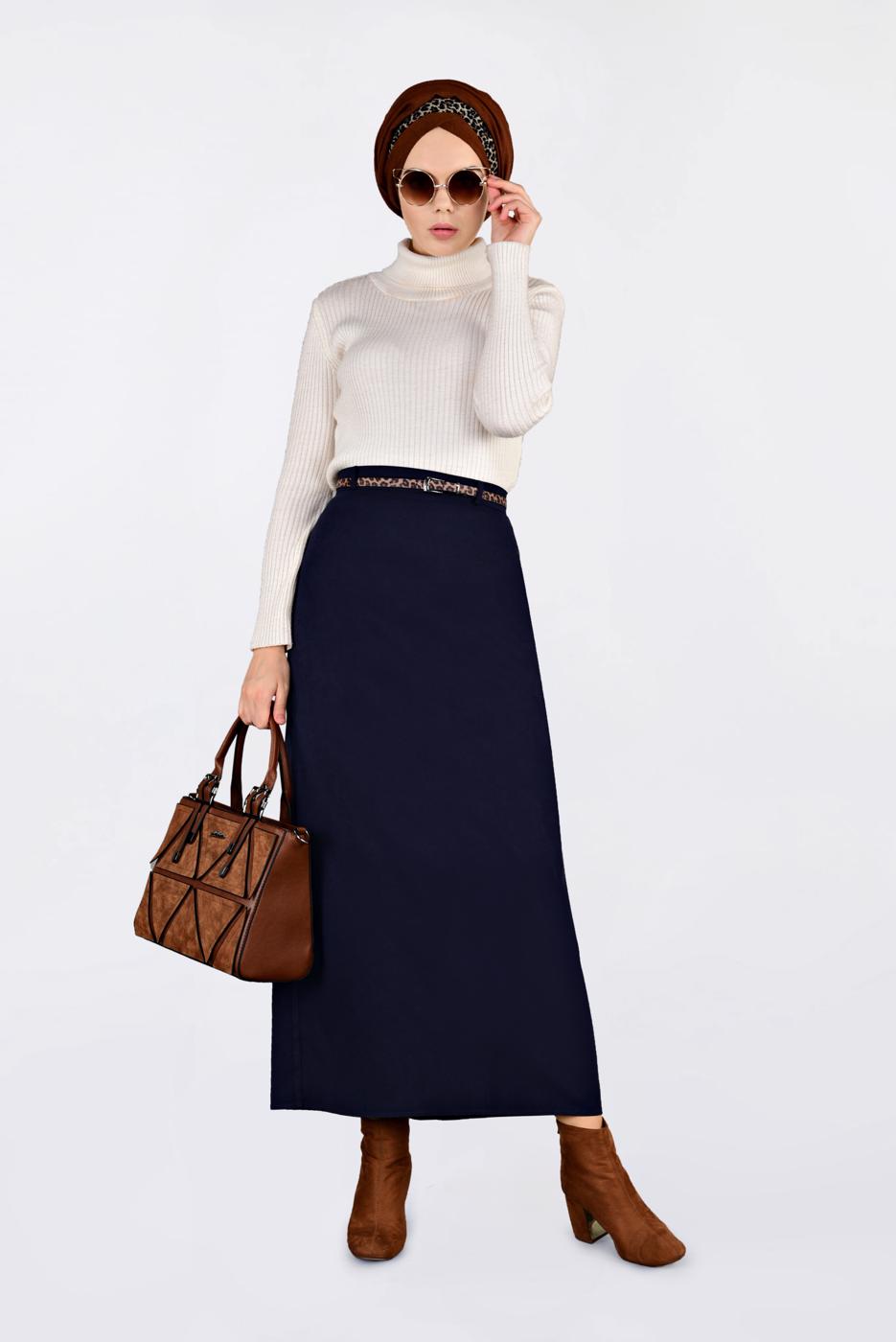 Tesettür giyim LACİVERT DÜZ KESİM SÜET ETEK 6263