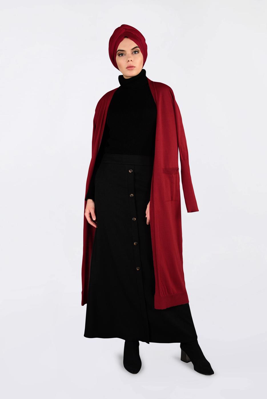 Tesettür giyim SİYAH DÜĞME DETAYLI ETEK 6267