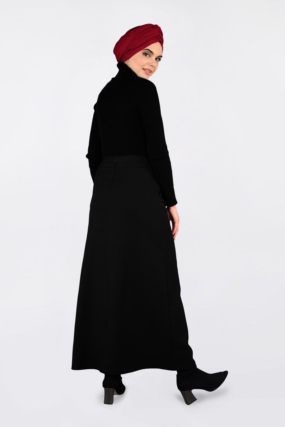 Tesettür giyim SİYAH DÜĞME DETAYLI ETEK 6267