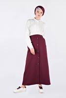 Tesettür giyim BORDO DÜĞME DETAYLI ETEK 6267