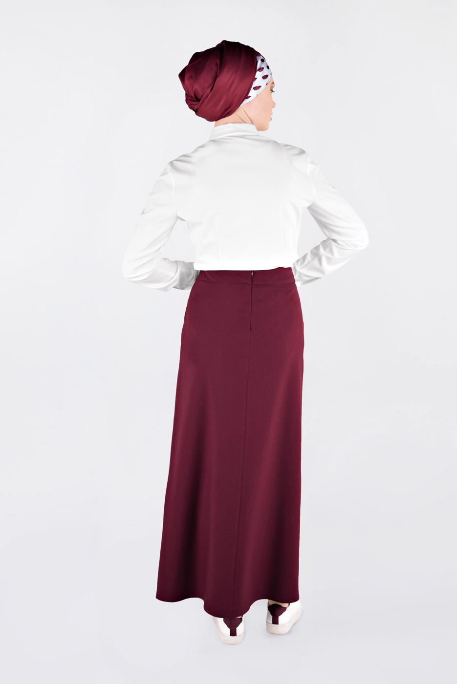 Tesettür giyim BORDO DÜĞME DETAYLI ETEK 6267