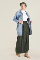 Tesettür giyim HAKİ BOYDAN DÜĞMELİ ETEK 6270 