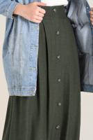 Tesettür giyim HAKİ BOYDAN DÜĞMELİ ETEK 6270 