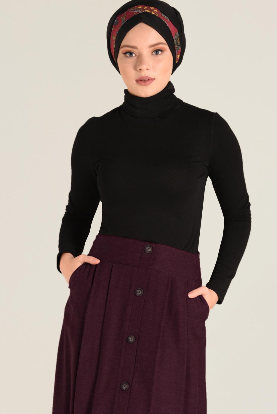 Tesettür giyim BORDO BOYDAN DÜĞMELİ ETEK 6270 