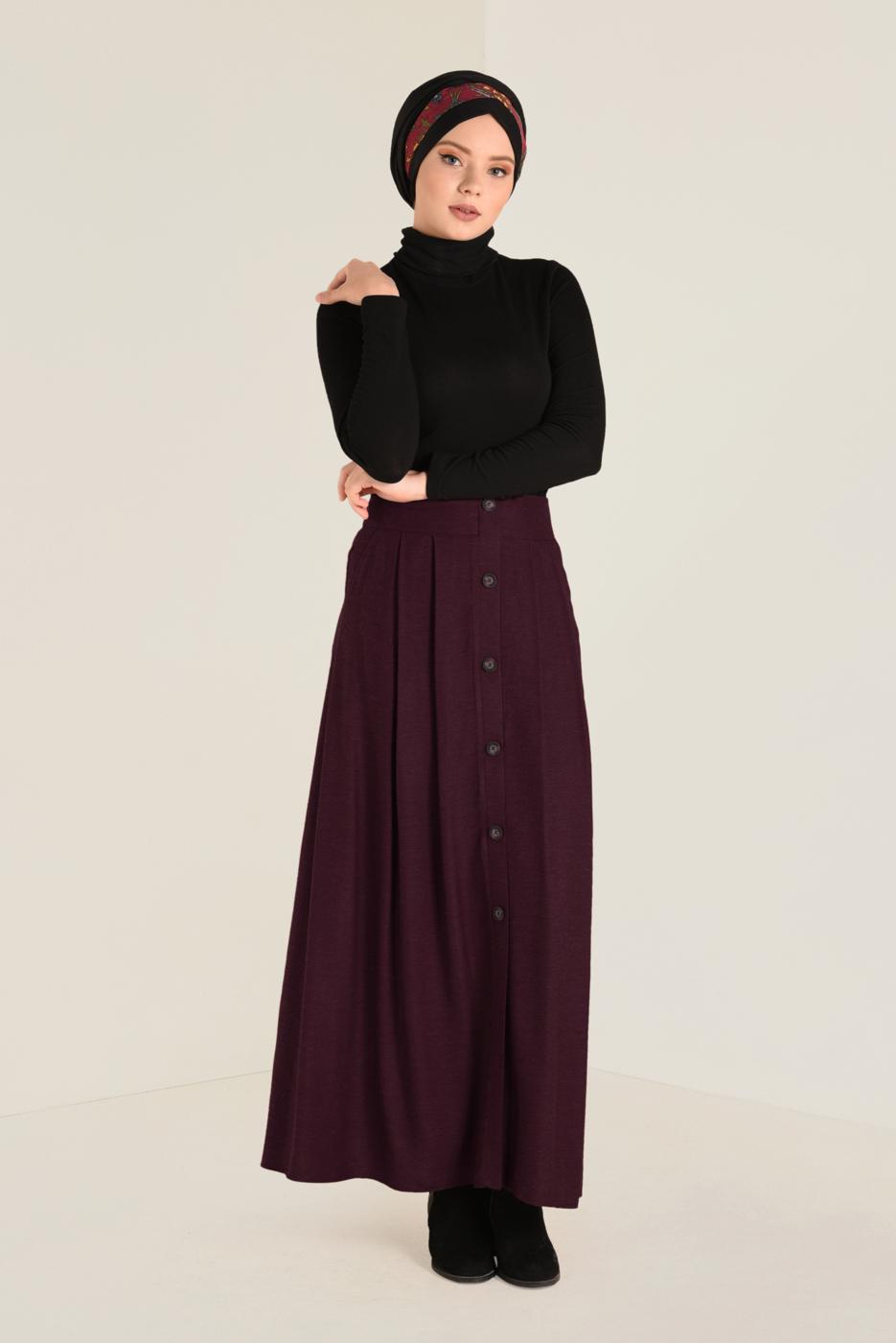 Tesettür giyim BORDO BOYDAN DÜĞMELİ ETEK 6270 