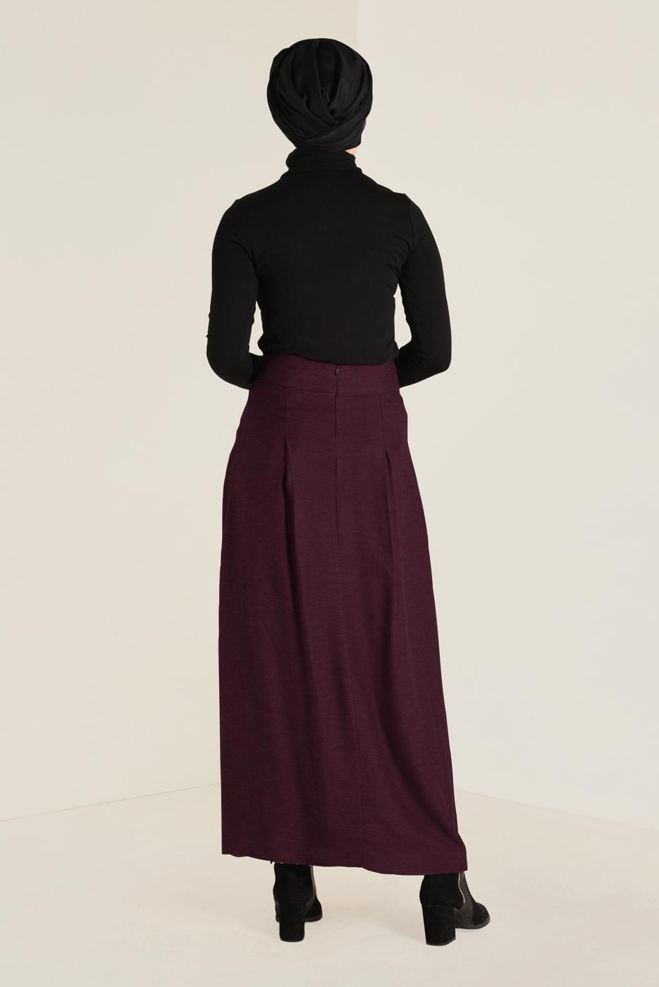 Tesettür giyim BORDO BOYDAN DÜĞMELİ ETEK 6270 