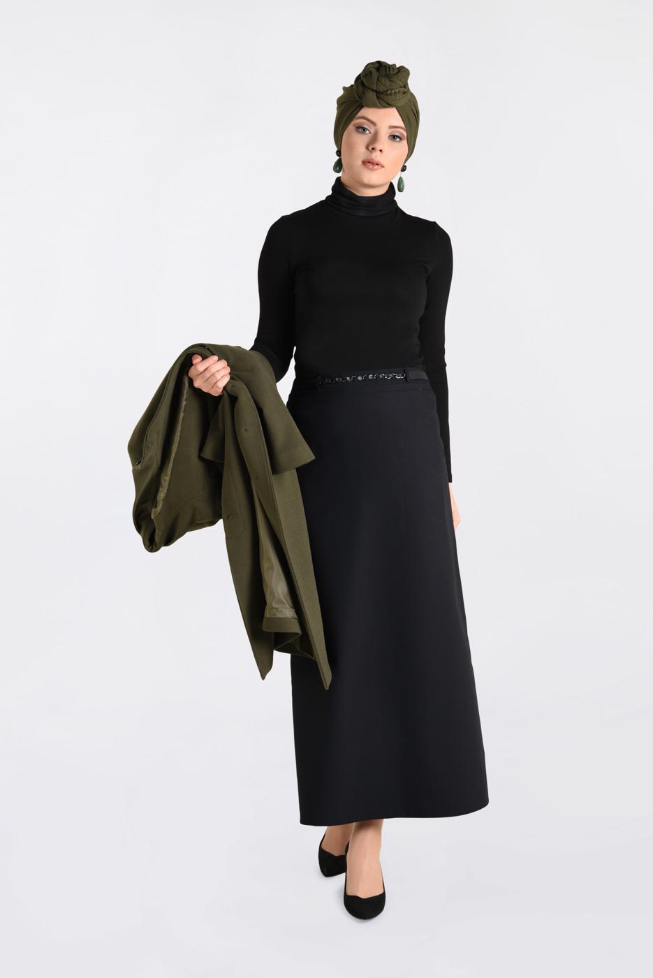 Tesettür giyim SİYAH ZİNCİR DETAYLI KALEM ETEK 6273