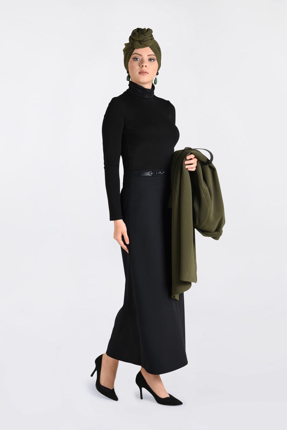 Tesettür giyim SİYAH ZİNCİR DETAYLI KALEM ETEK 6273