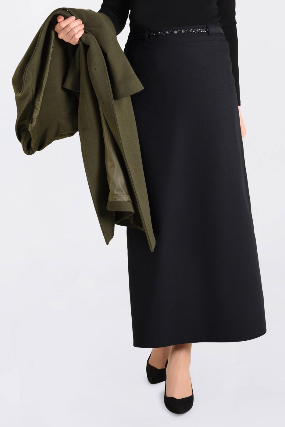 Tesettür giyim SİYAH ZİNCİR DETAYLI KALEM ETEK 6273