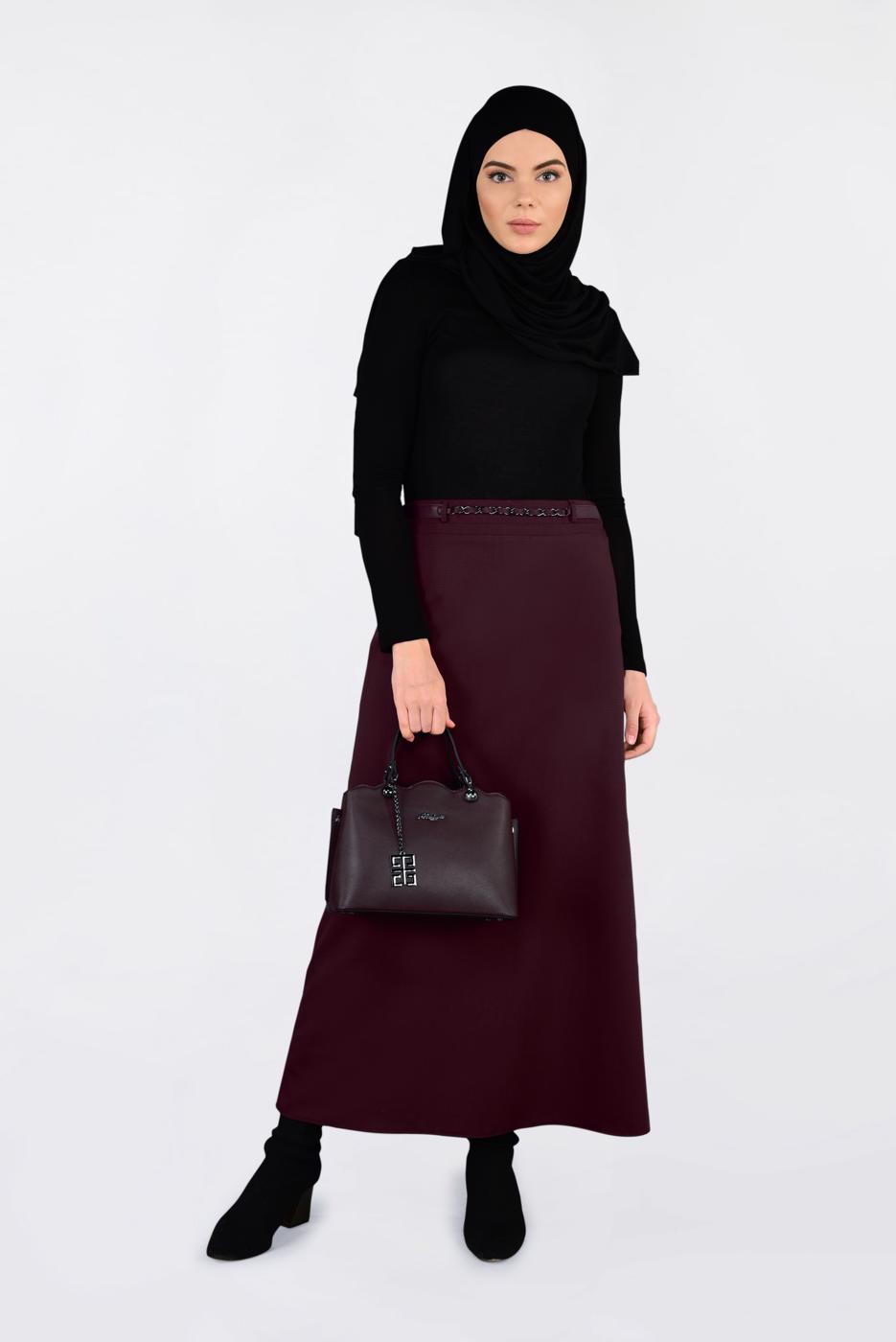 Tesettür giyim BORDO ZİNCİR DETAYLI KALEM ETEK 6273